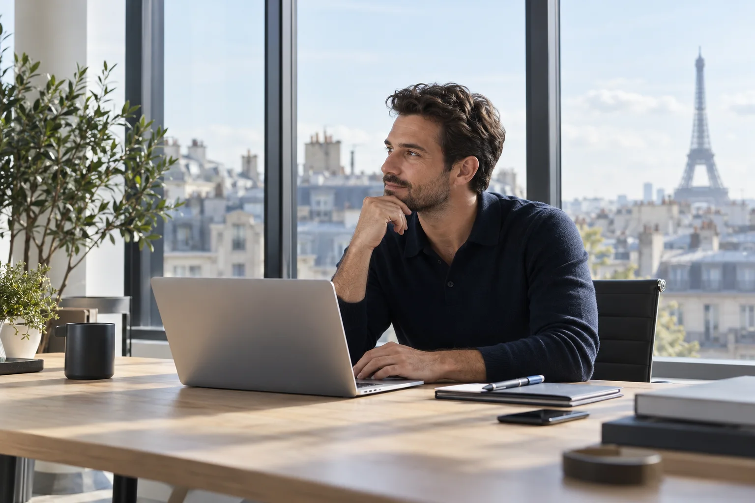 Illustration d’un consultant travaillant dans un bureau lumineux à Paris